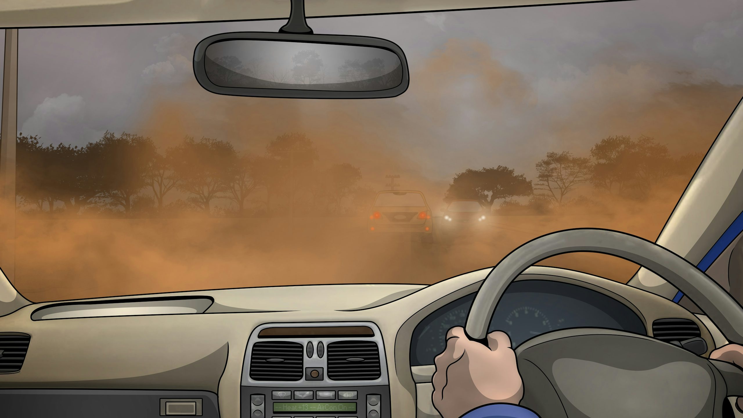 Be especially careful on these roads. Dust from other vehicles may conceal hazards on the road