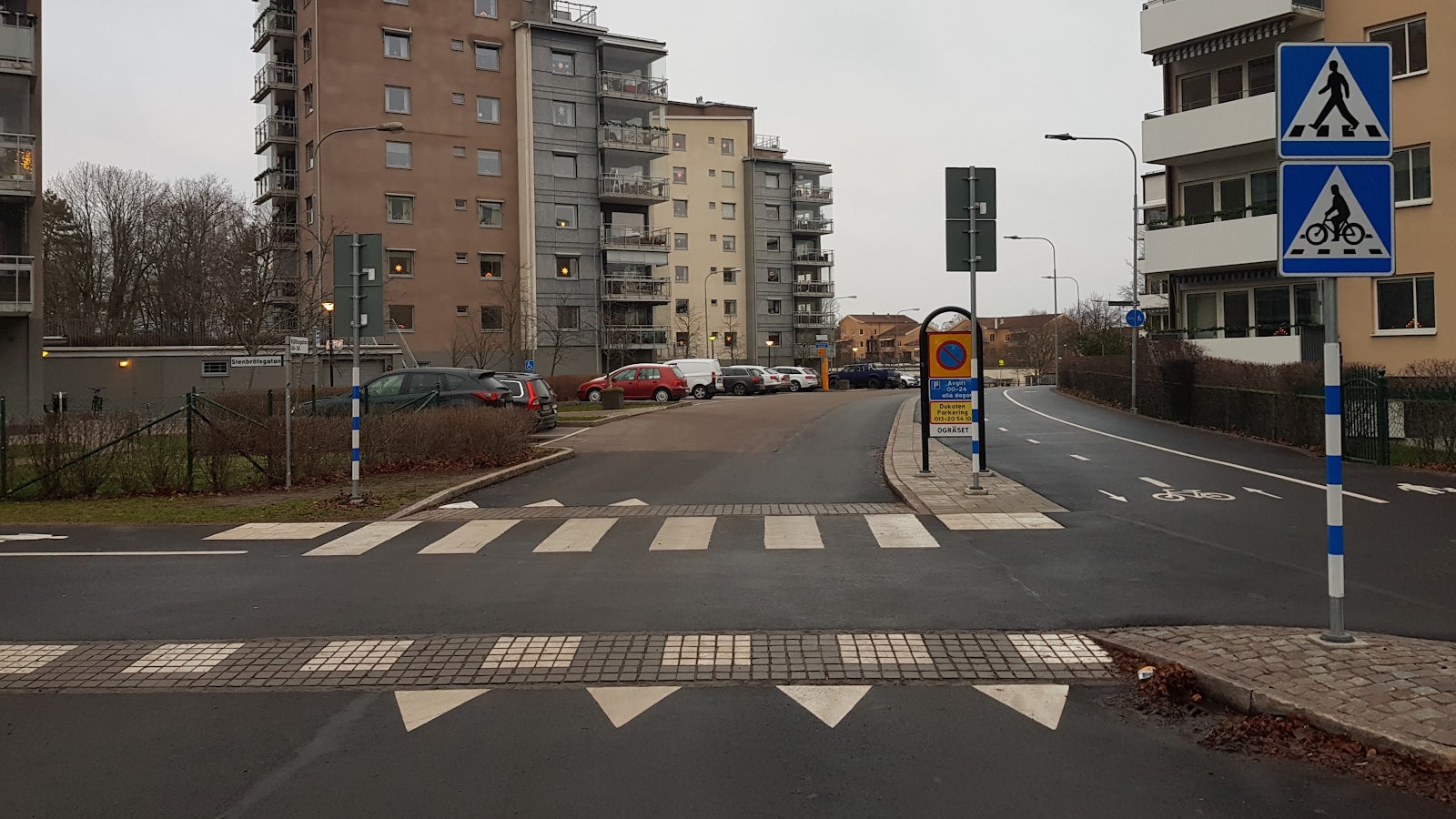 Bild på en upphöjd cykelöverfart.