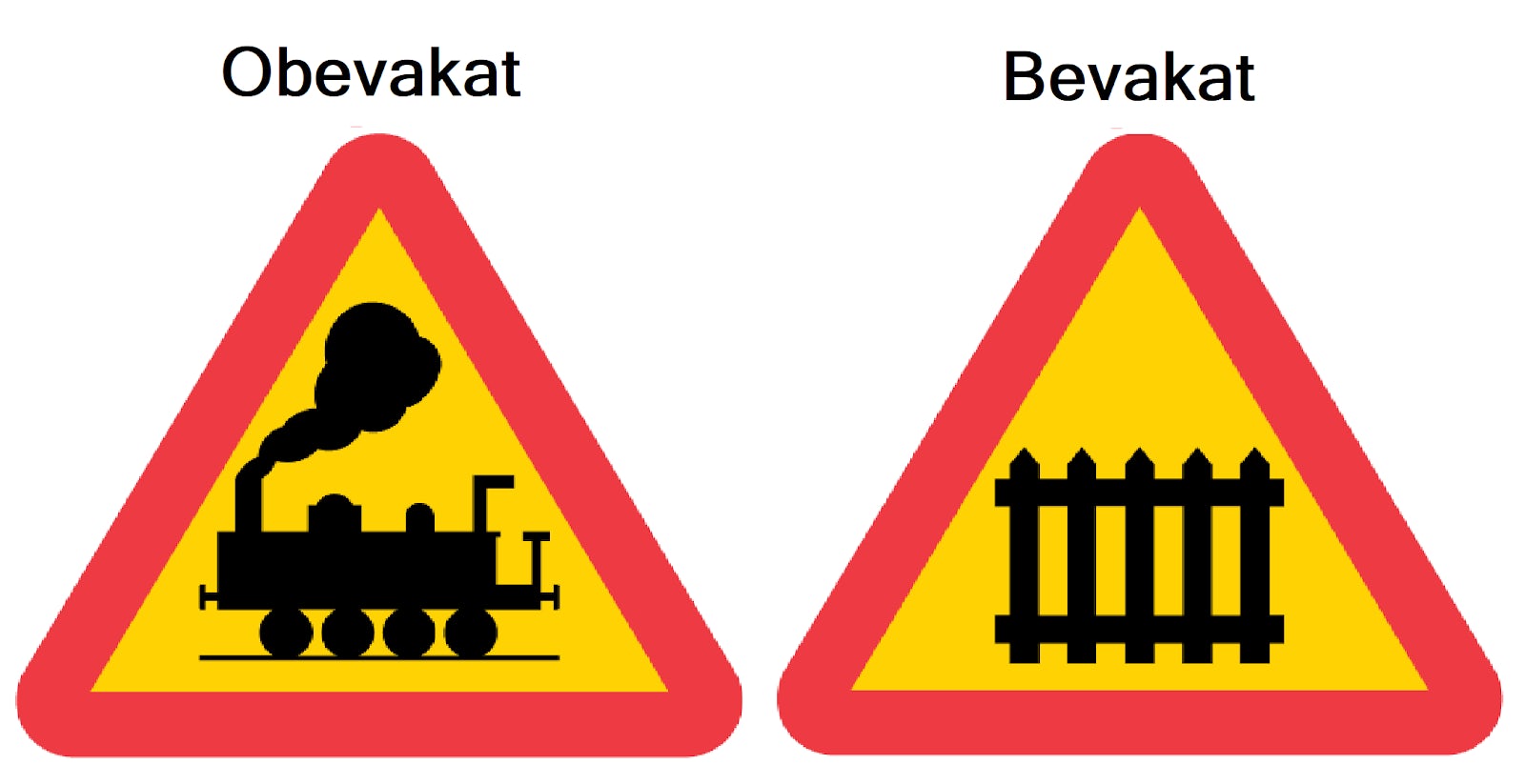 Tre avståndsmärken järnvägskorsning