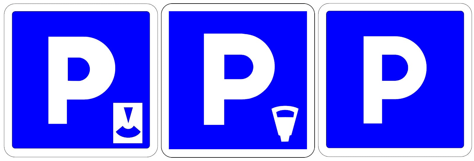 (1) Stationnement gratuit à durée limitée contrôlée par disque, (2) Stationnement payant, (3) Stationnement gratuit