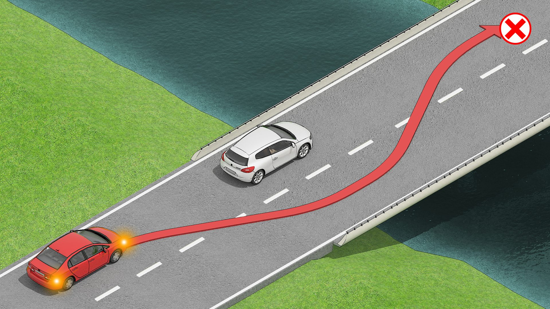 Avoid passing on a bridge. In some cases, a bridge may not fit two vehicles side-by-side