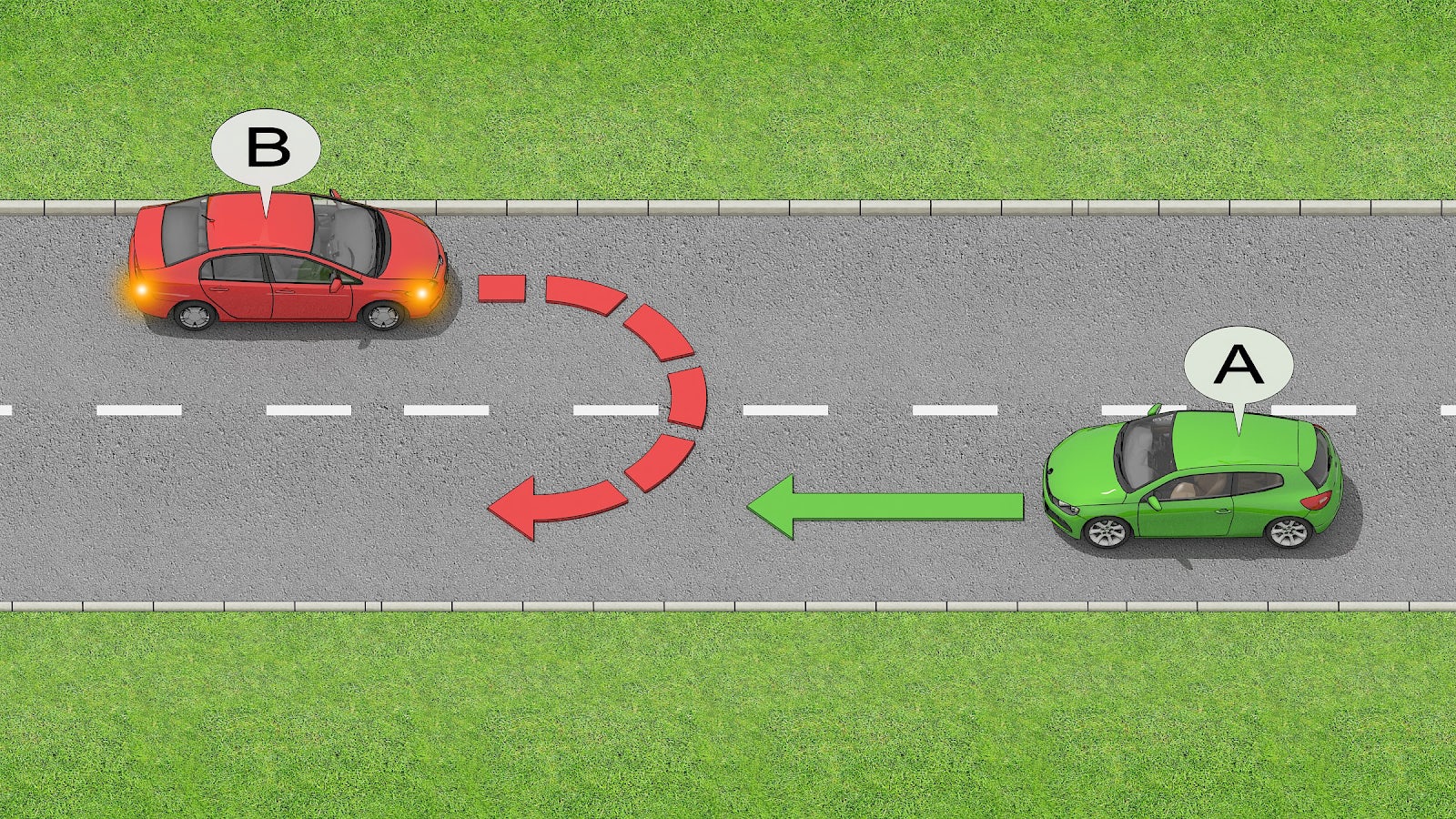Car B is not allowed to make a U-turn in this situation